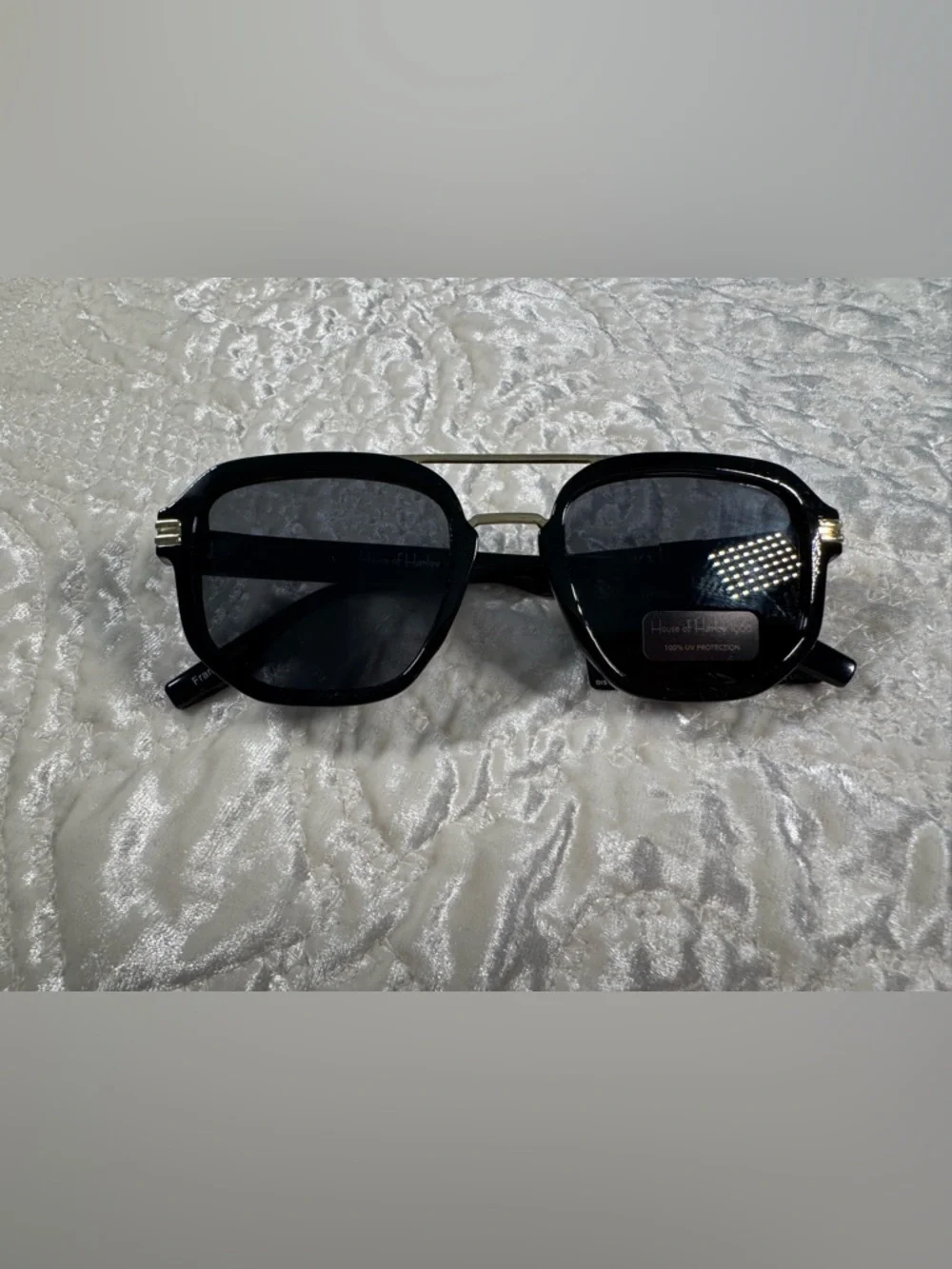 NWT Original HOUSE OF HARLOW Double Bridge Aviator Sunglasses Black Acetate